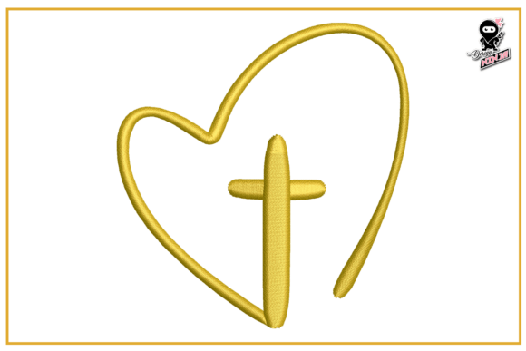 Christian Cross with Heart Embroidery