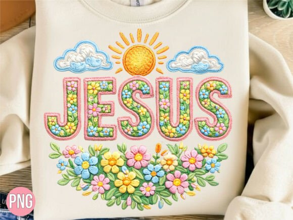 Jesus Floral Embroidery Religious PNG
