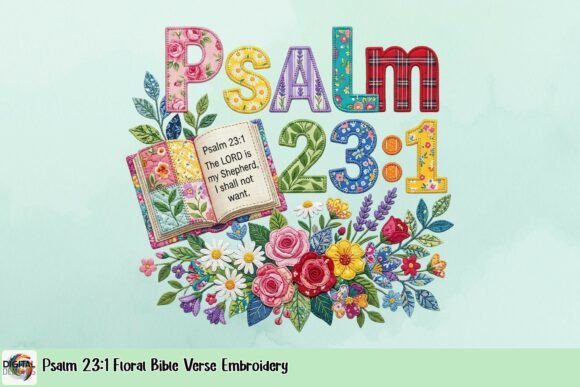 Psalm 23 1 Floral Bible Verse Embroidery