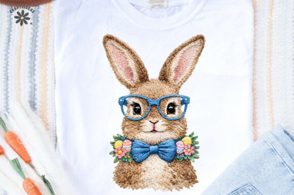 Retro Faux Embroidery Easter Bunny